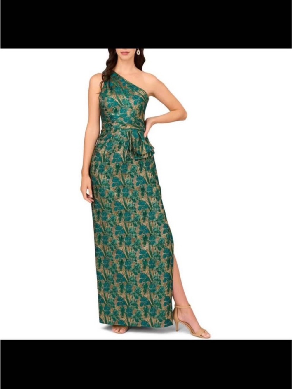 One-Shoulder Green Floral Maxi Dress